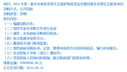 2021年第一批中央林業(yè)草原生態(tài)保護恢復資金甘德縣退化草原生態(tài)修復項目